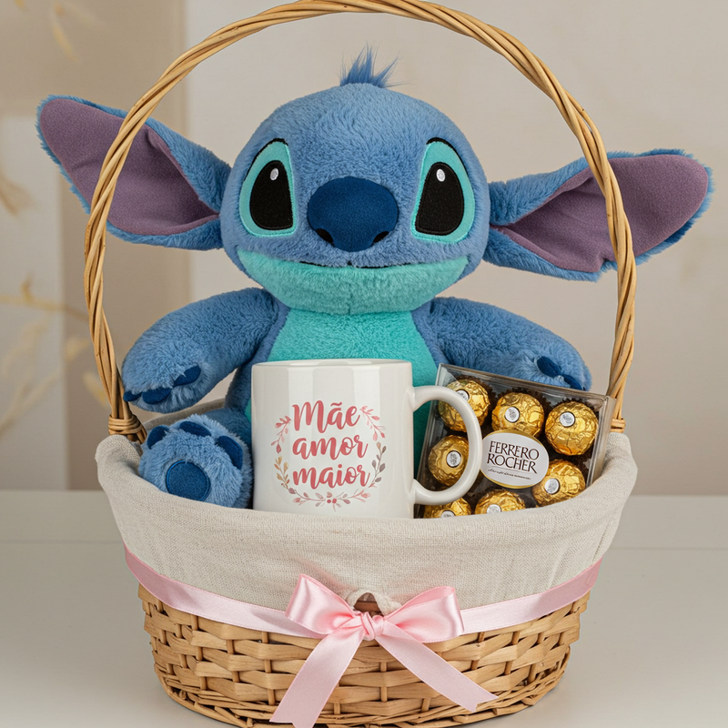 Presente Dia das Mães – Cesta Pelúcia, Caneca e Ferrero Rocher